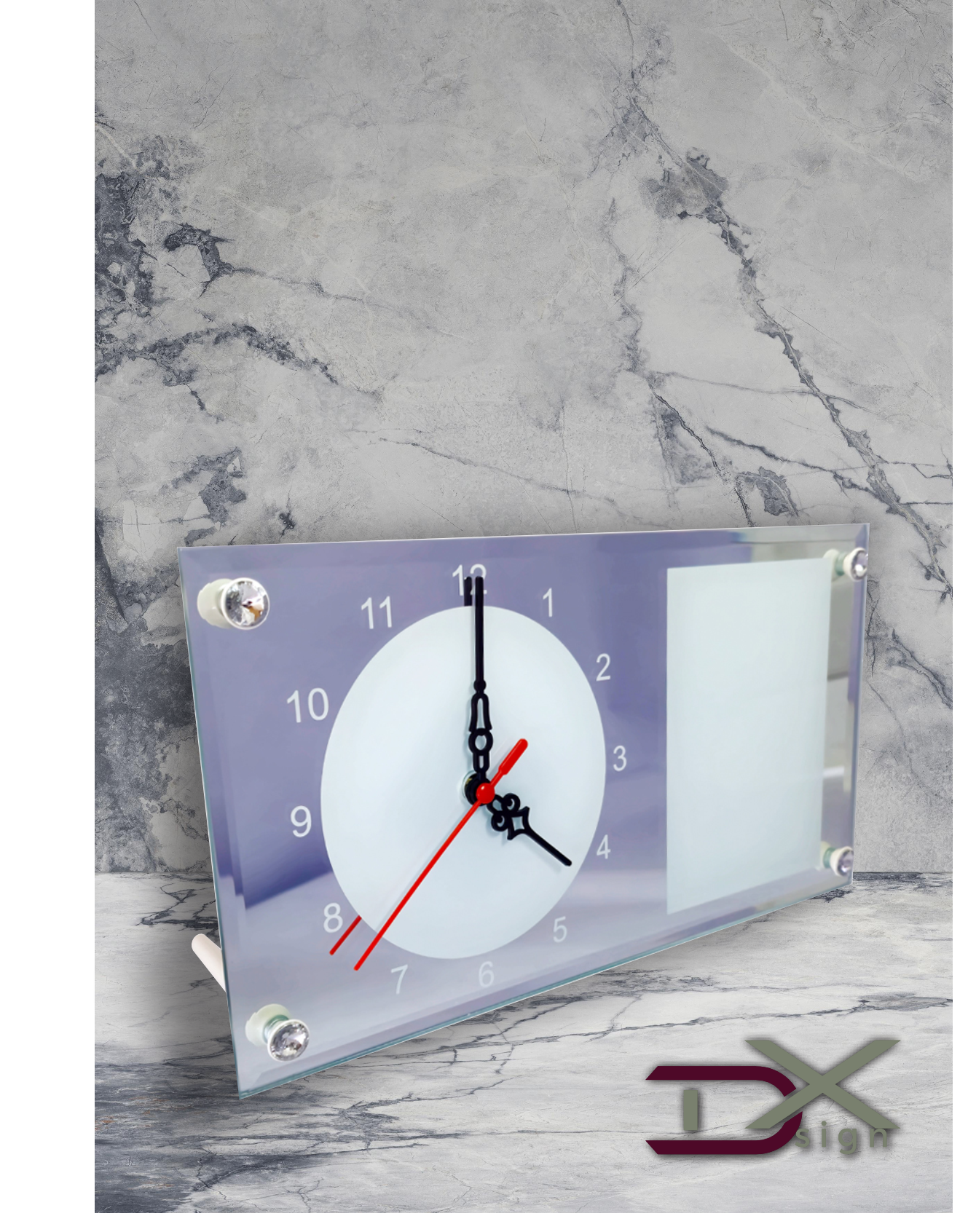 Clock Glass Mirror with Photo Display